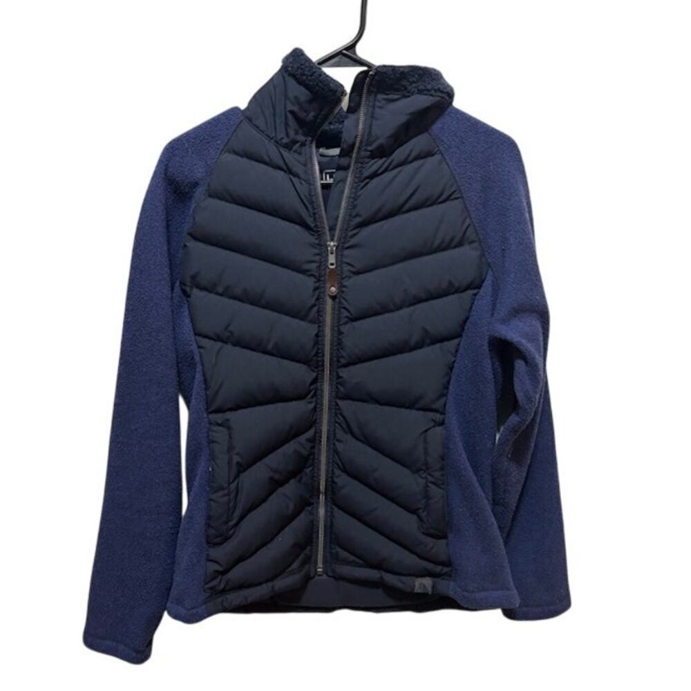 L.L. Bean Downtek Duck Down Fleece Jacket Women's Medium Reg Black Blue Full Zip